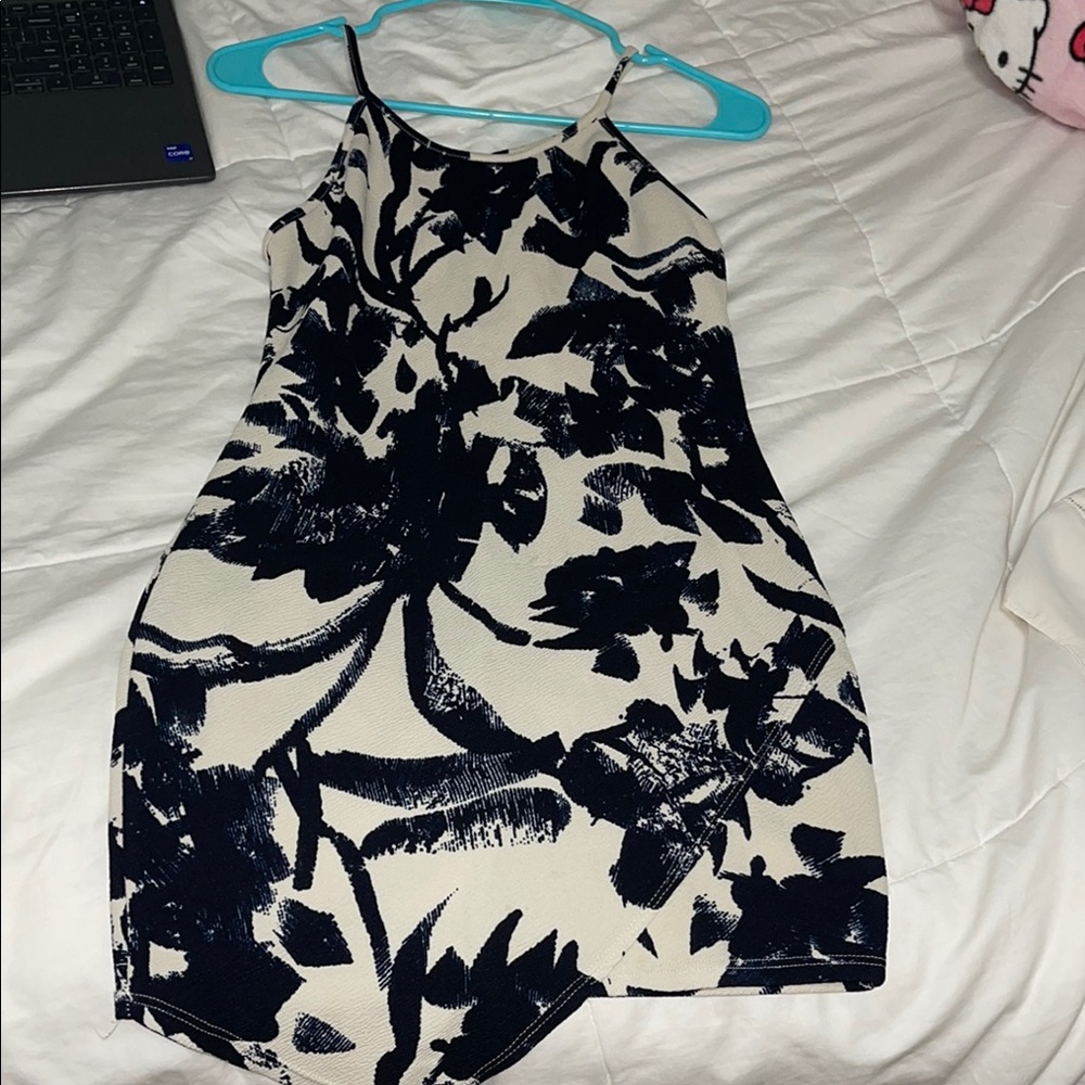 Elegant Black and White Floral Dress